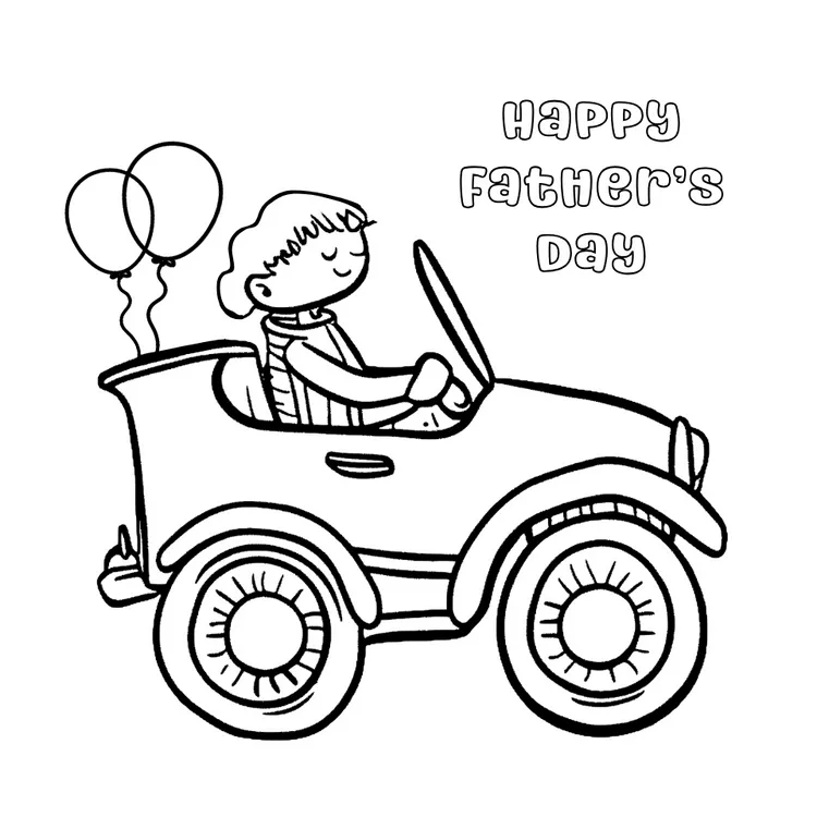Printable Car "Happy Father's Day" card to color