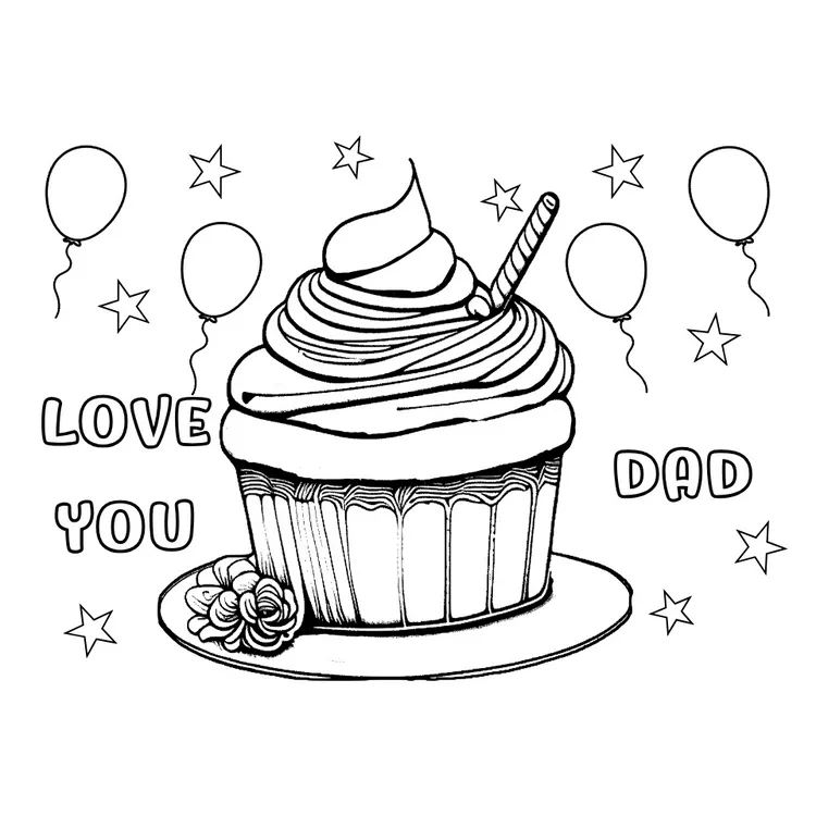 Printable Cup Cake "Love you dad" card to color