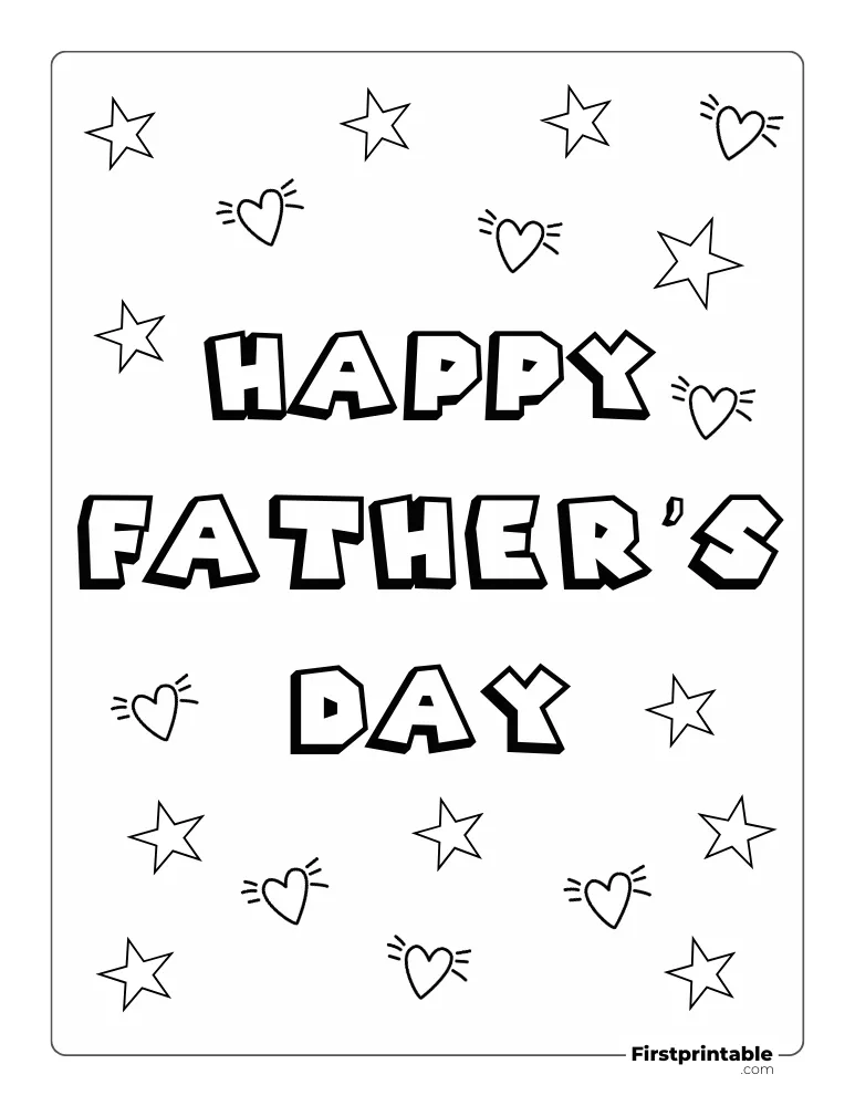 "Happy Father's Day" Star and Heart Coloring Page