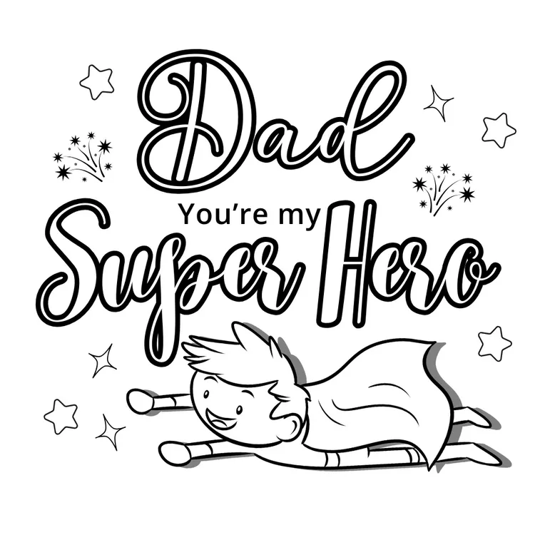 Printable "Super Hero Dad" card to color