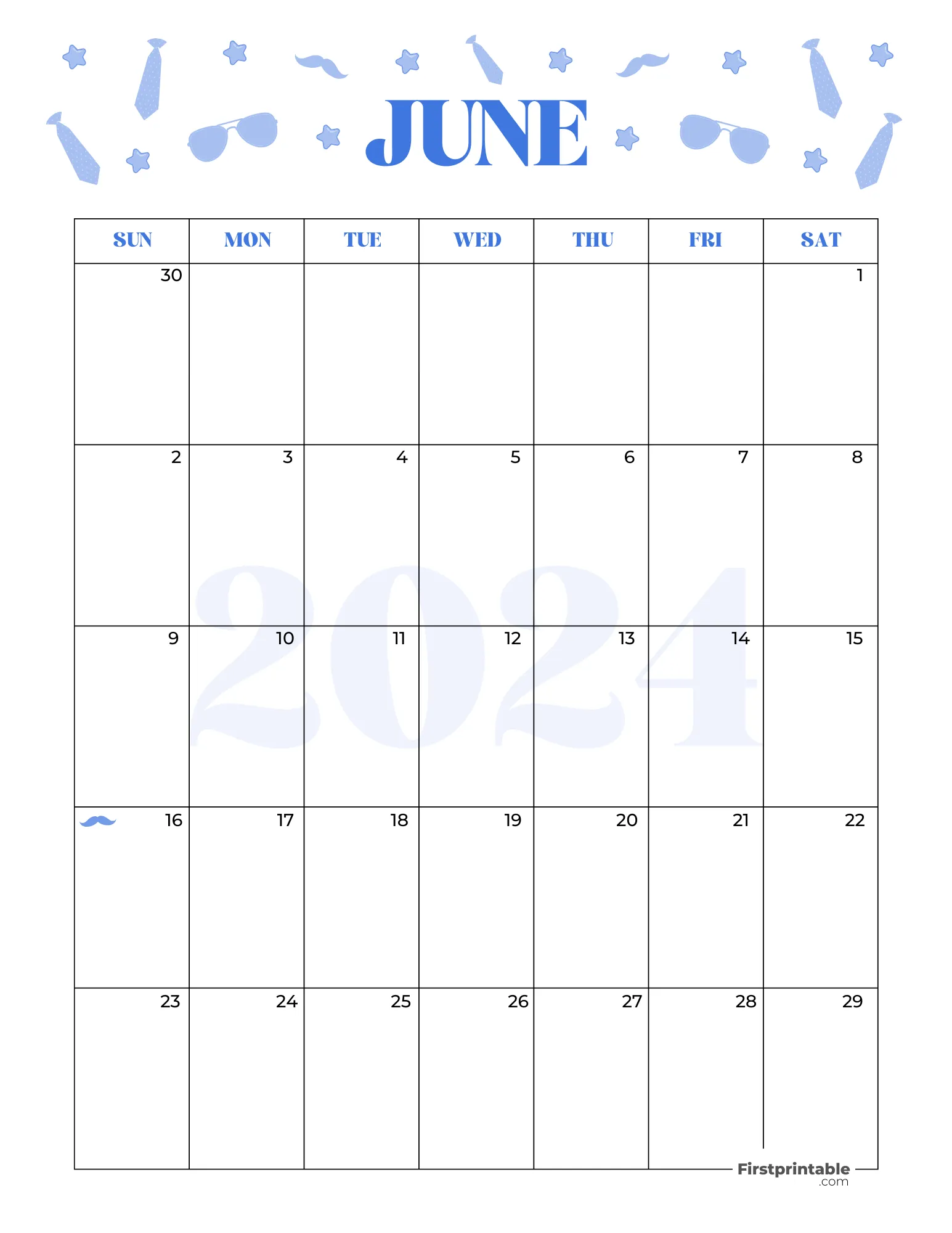 June Calendar 2024 Fathers Day Template 04