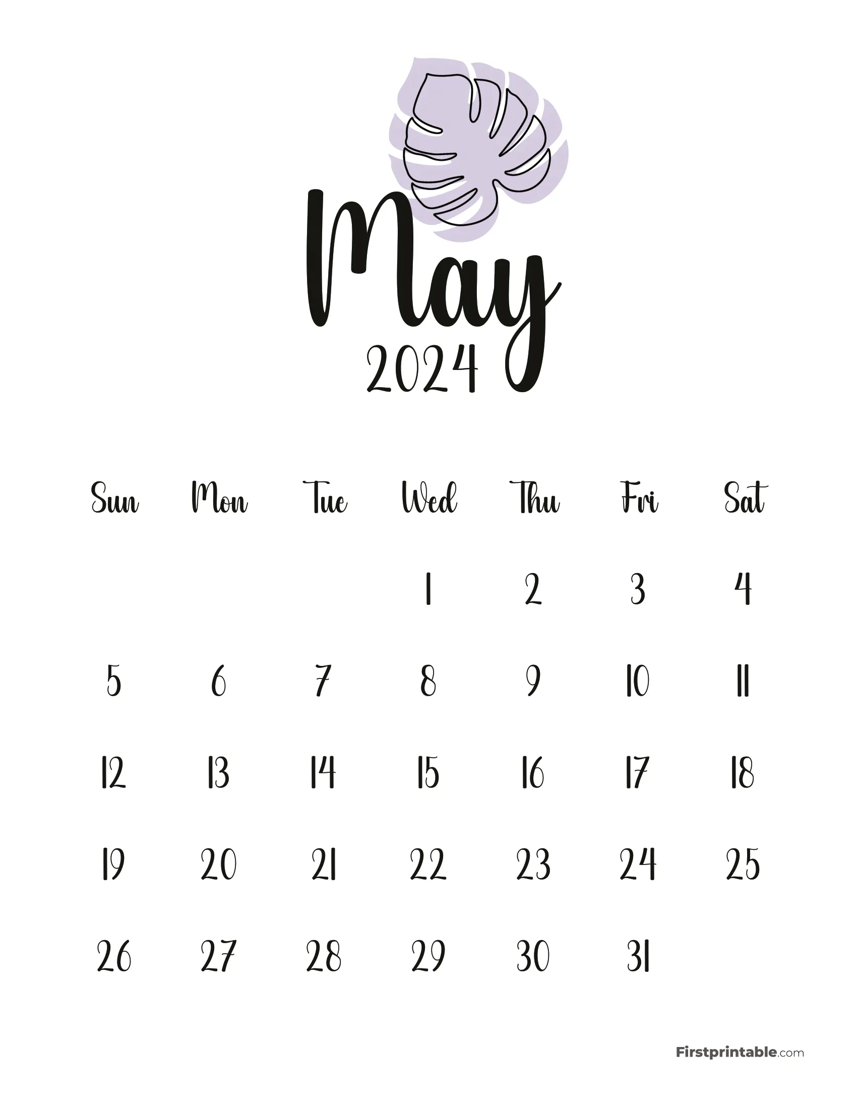 May Cute Monstera Monthly Calendar 2024