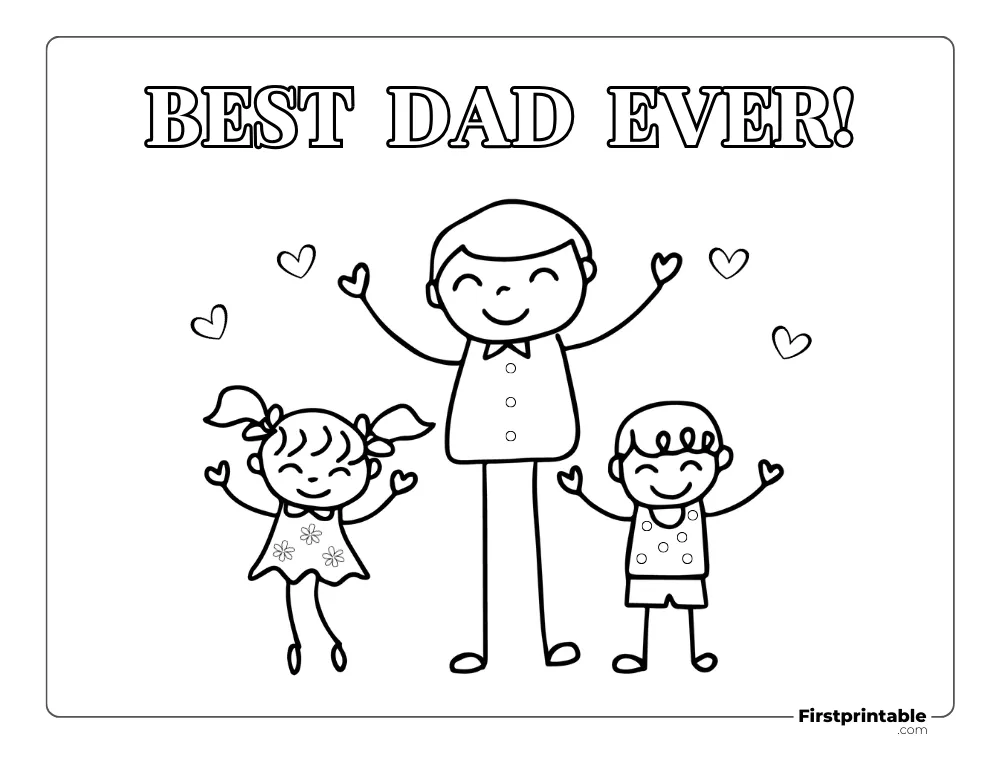 "Best Dad Ever" Father with kids to Color