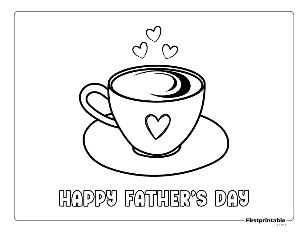 "Happy Father's Day" Coffee & Heart Coloring Page