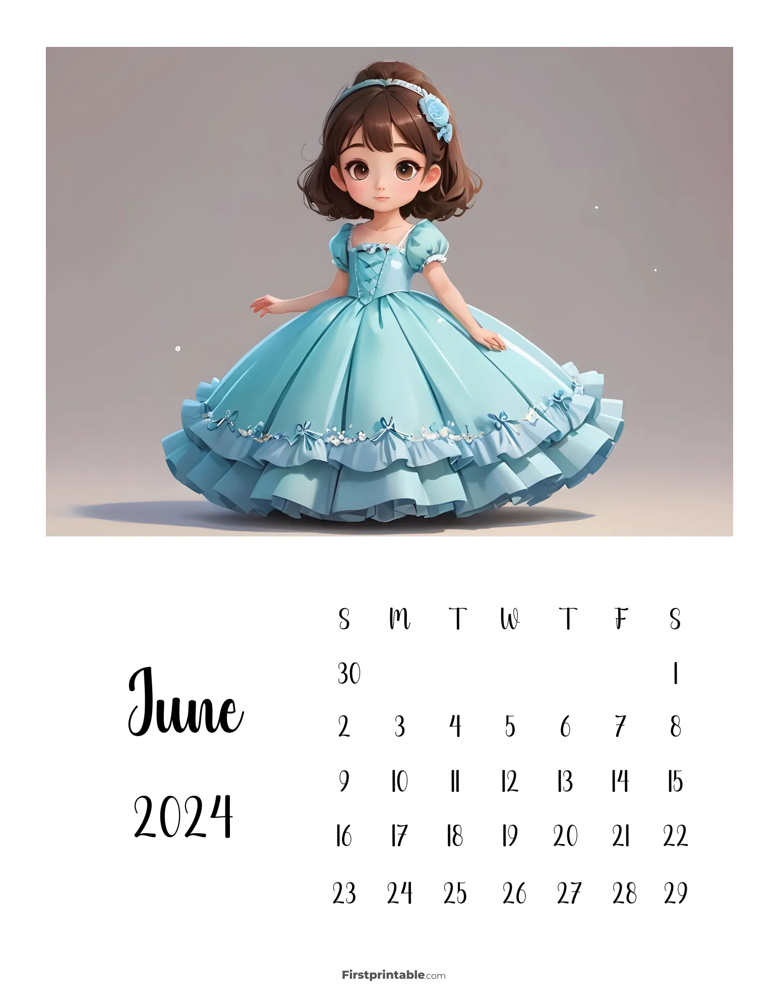 Printable June Anime Calendar 2024 Template 19