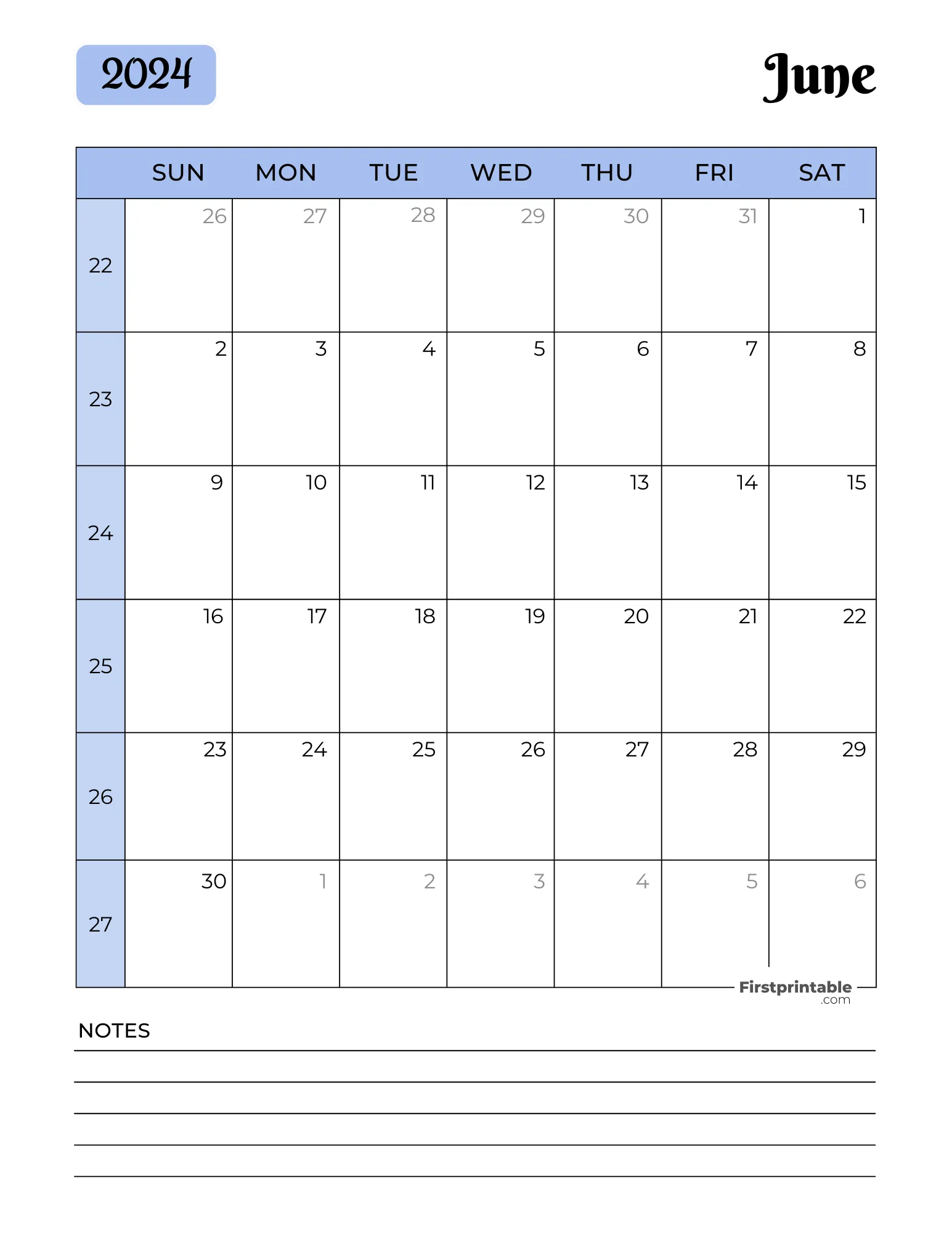Printable June Calendar 2024 Template 16