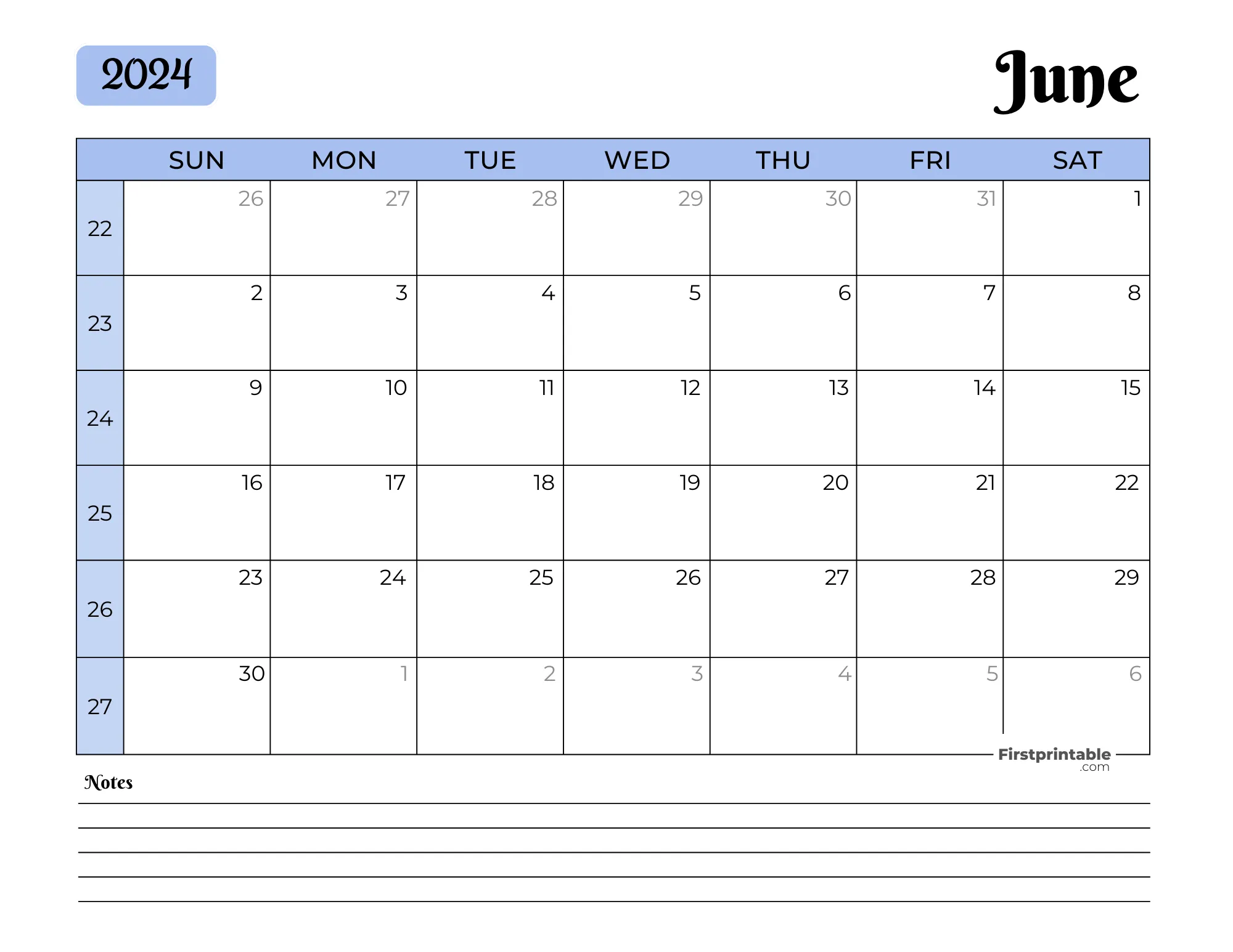Printable June Calendar 2024 Template 34