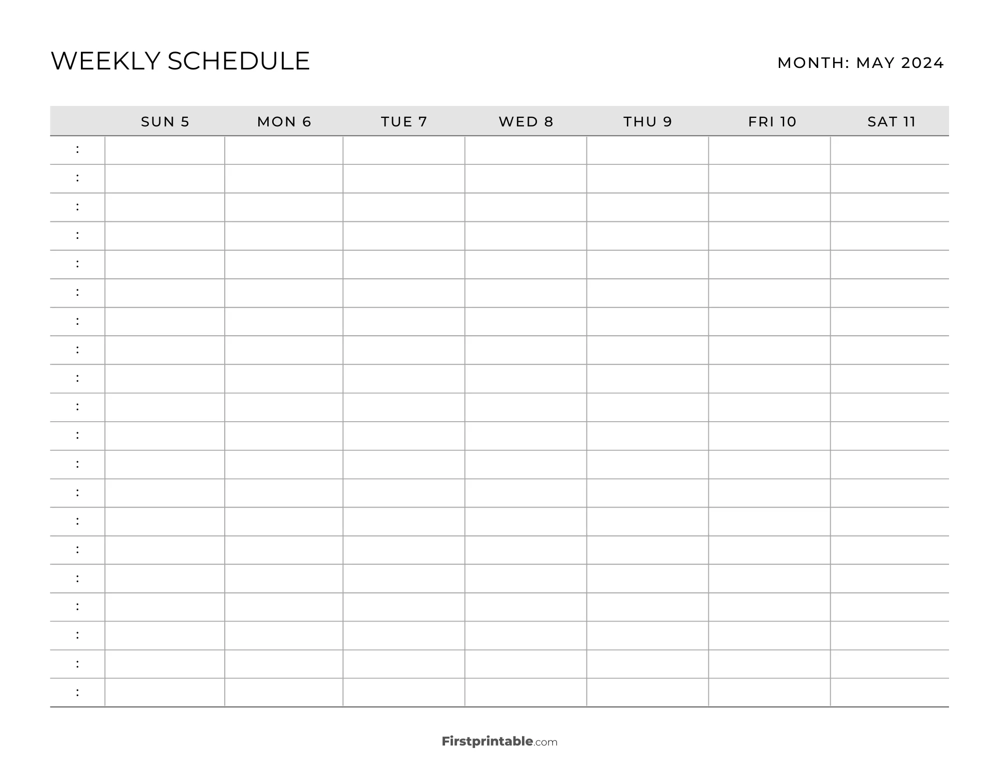 Printable Weekly Schedule Template Week 19 - Grey