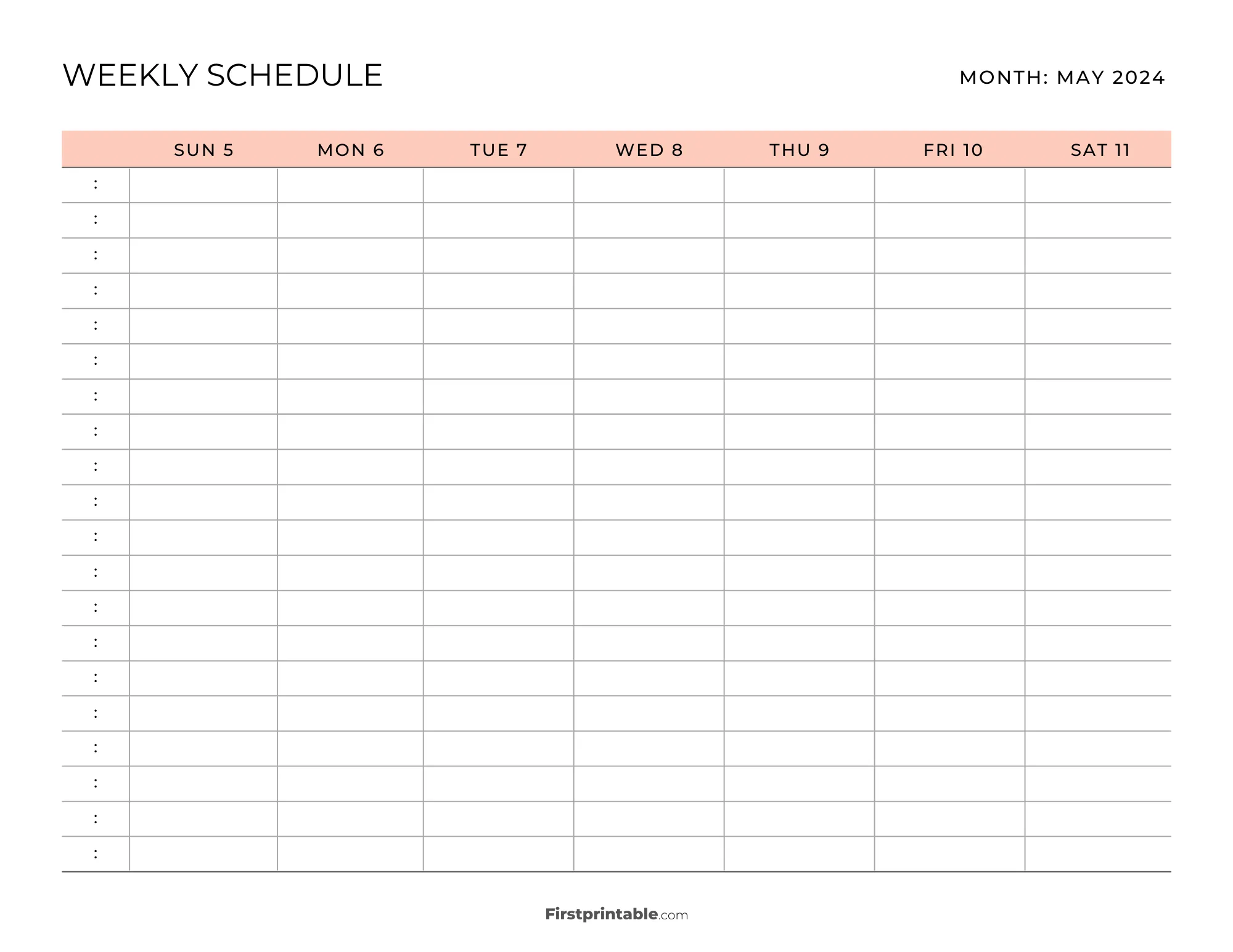 Printable Weekly Schedule Template Week 19 - Orange