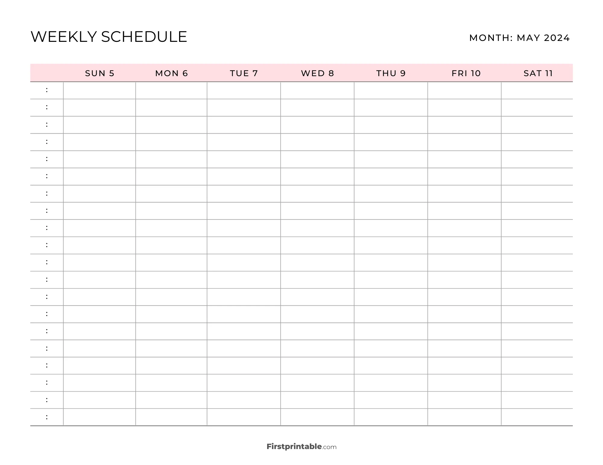 Printable Weekly Schedule Template Week 19- Pink