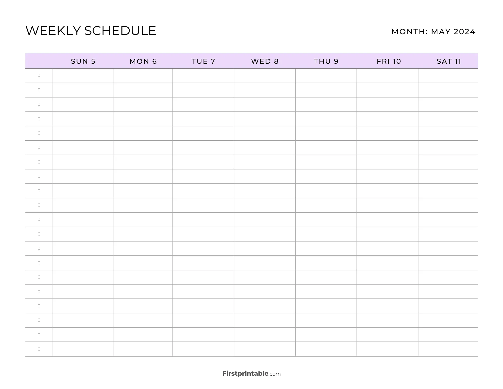 Printable Weekly Schedule Template Week 19 - Purple