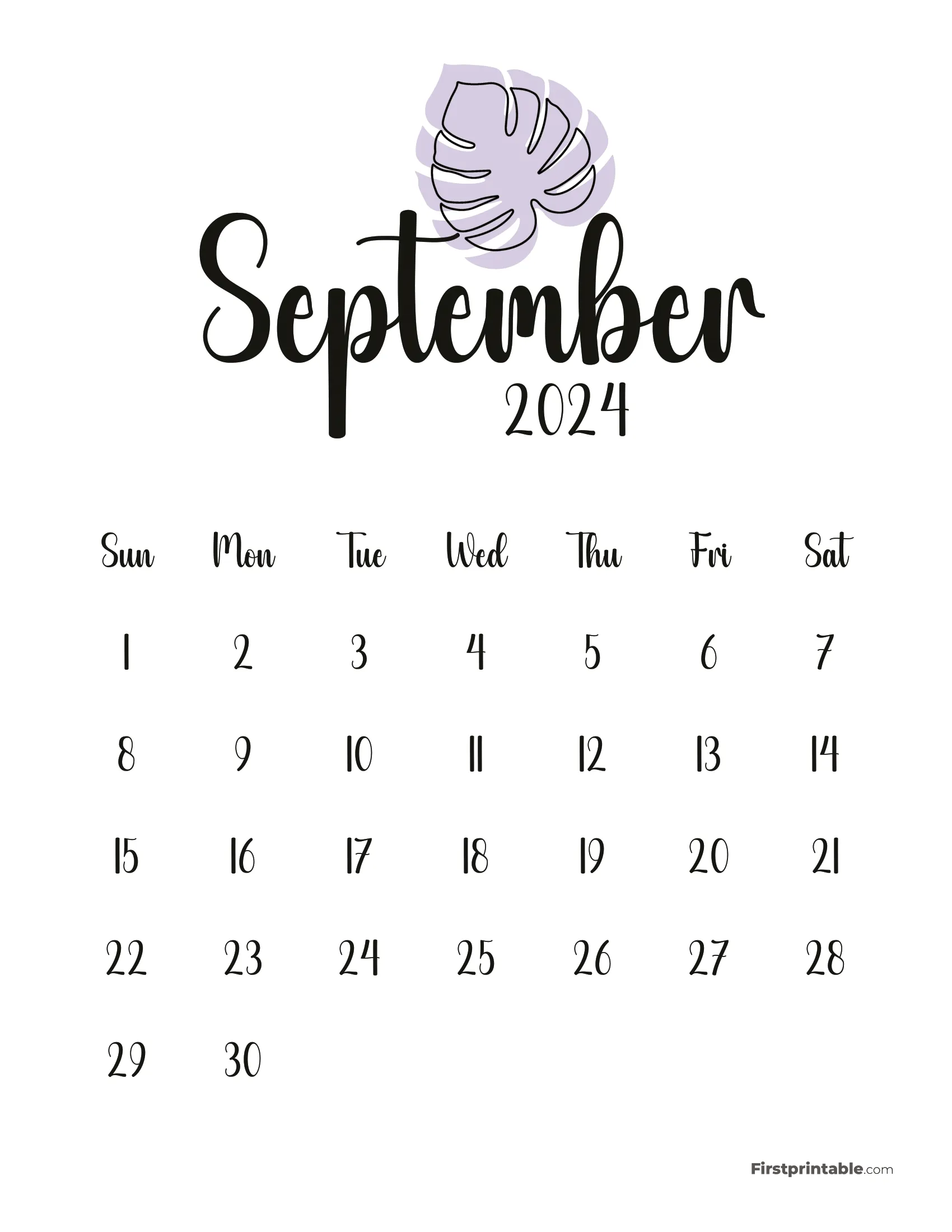 September Cute Monstera Monthly Calendar 2024