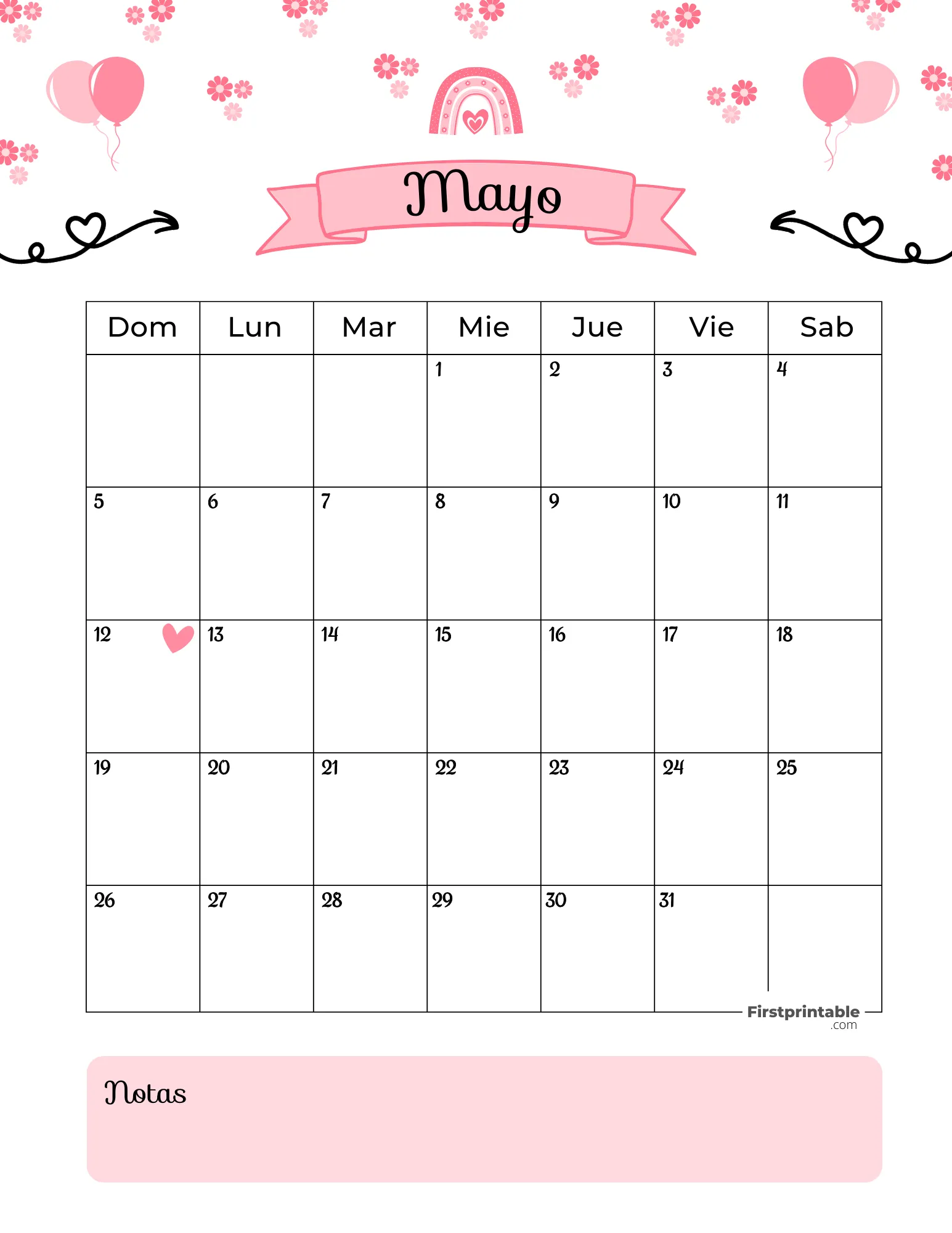 Spanish May Calendar 2024 Mother's Day Template 43