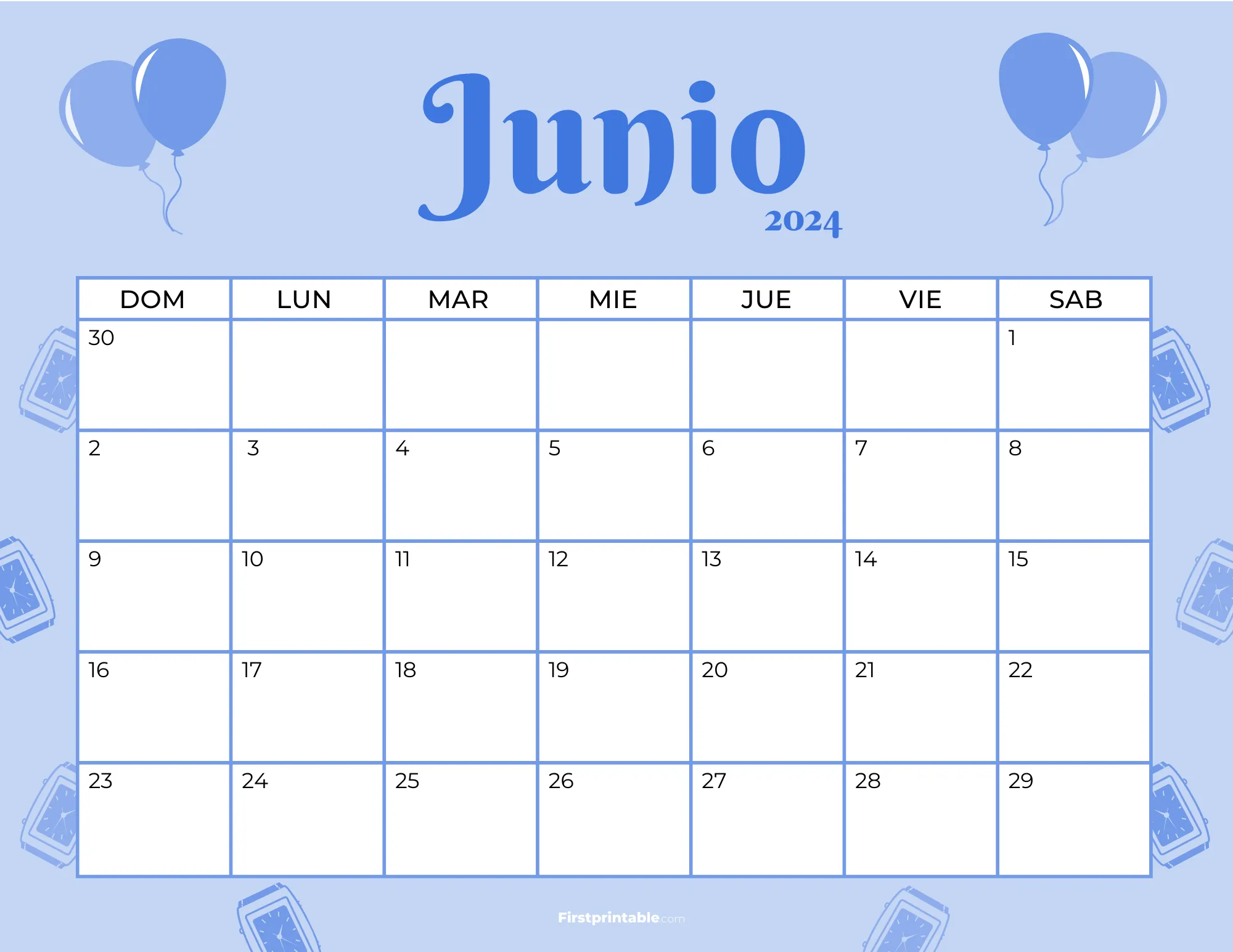 Spanish Printable June Calendar 2024 Fathers Day Template 36