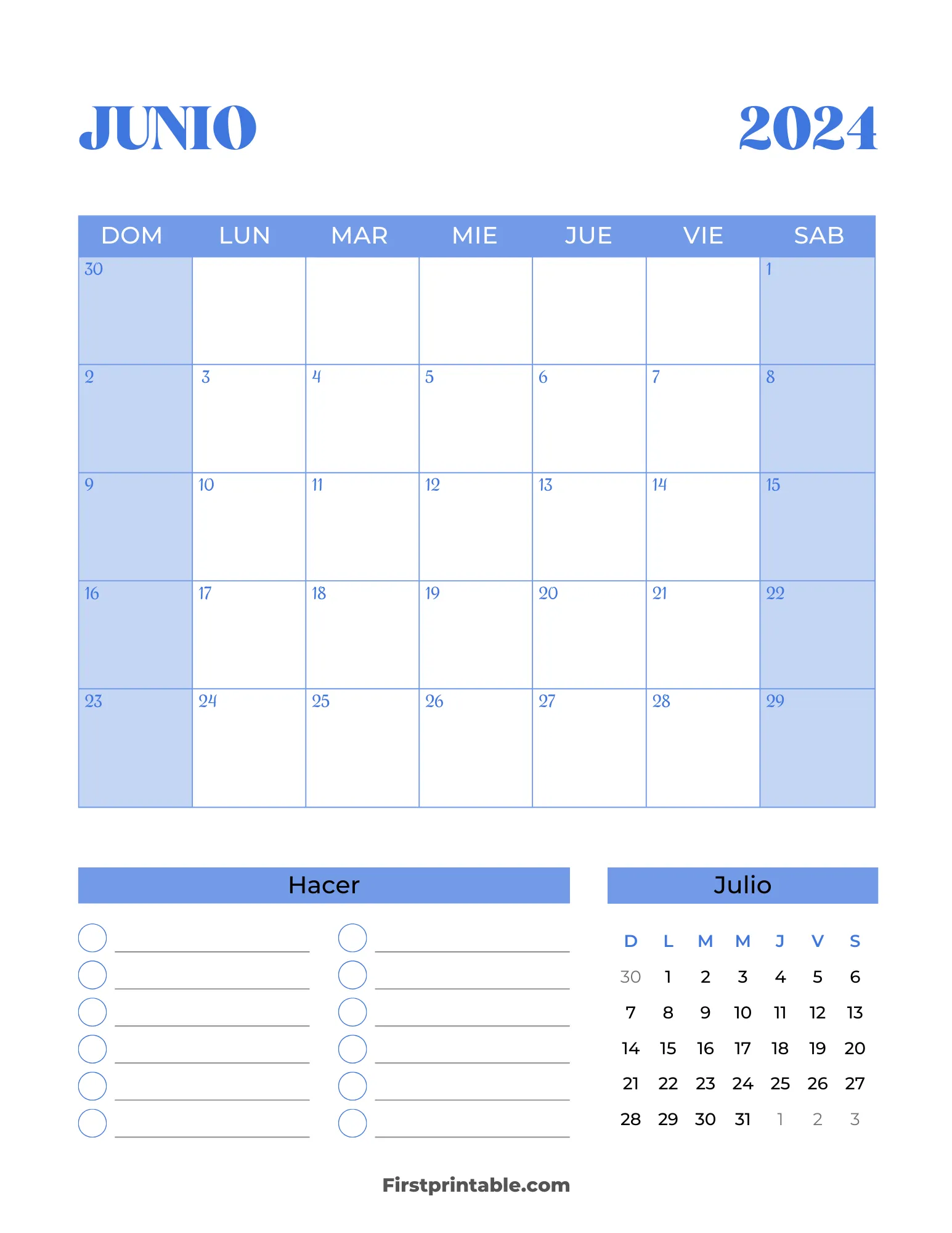 Spanish Printable June Calendar 2024 Template 25