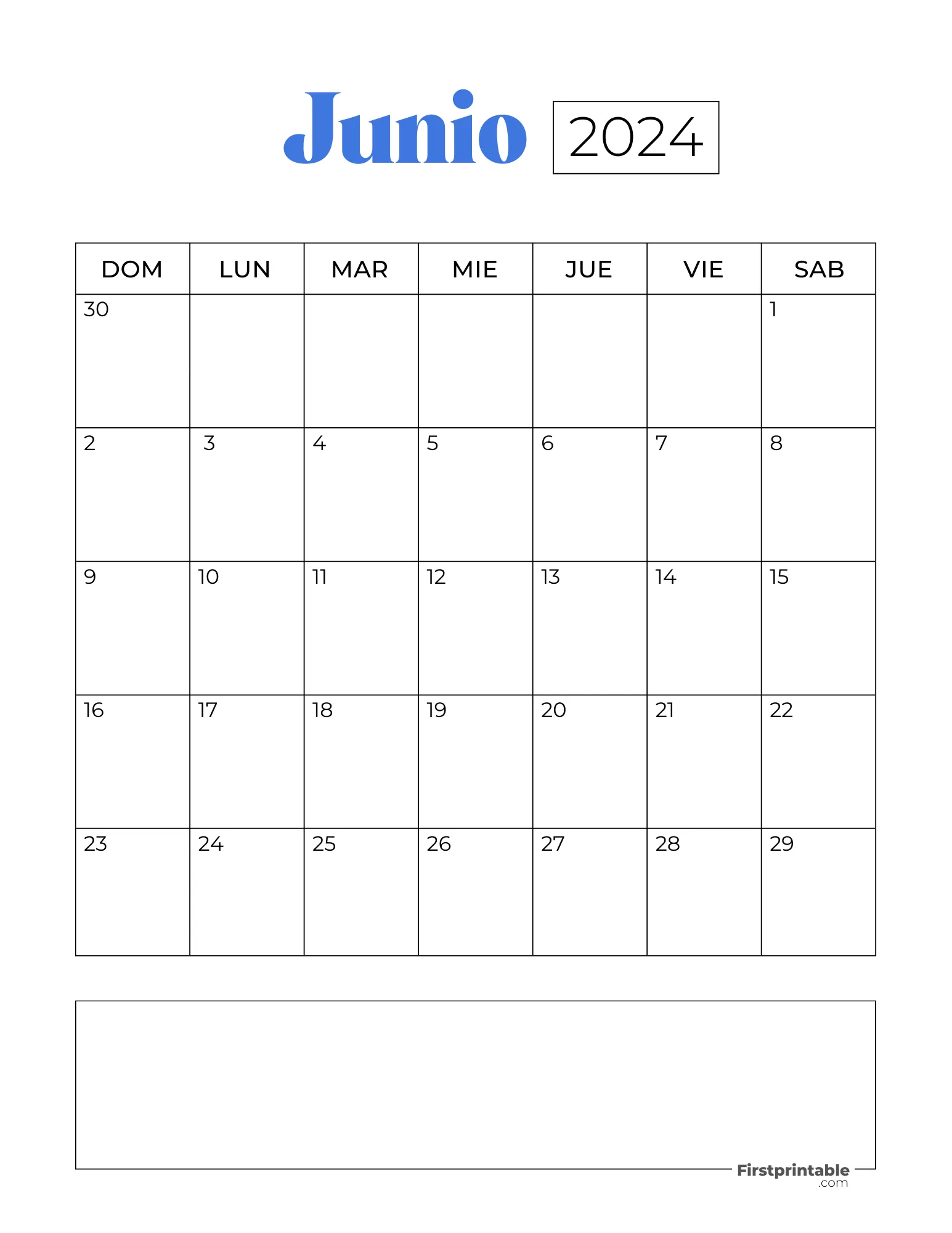 Spanish Printable June Calendar 2024 Template 27