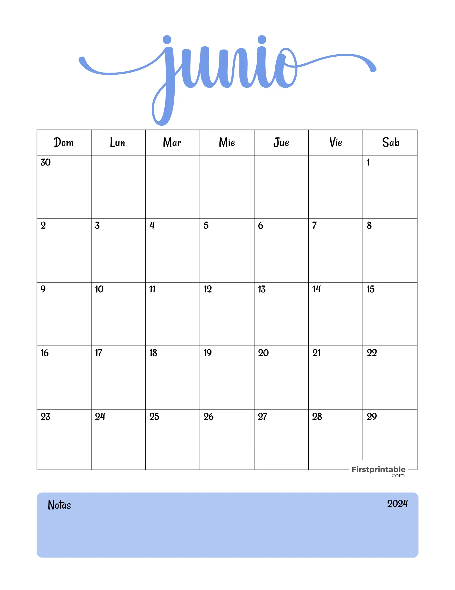 Spanish Printable June Calendar 2024 Template 44