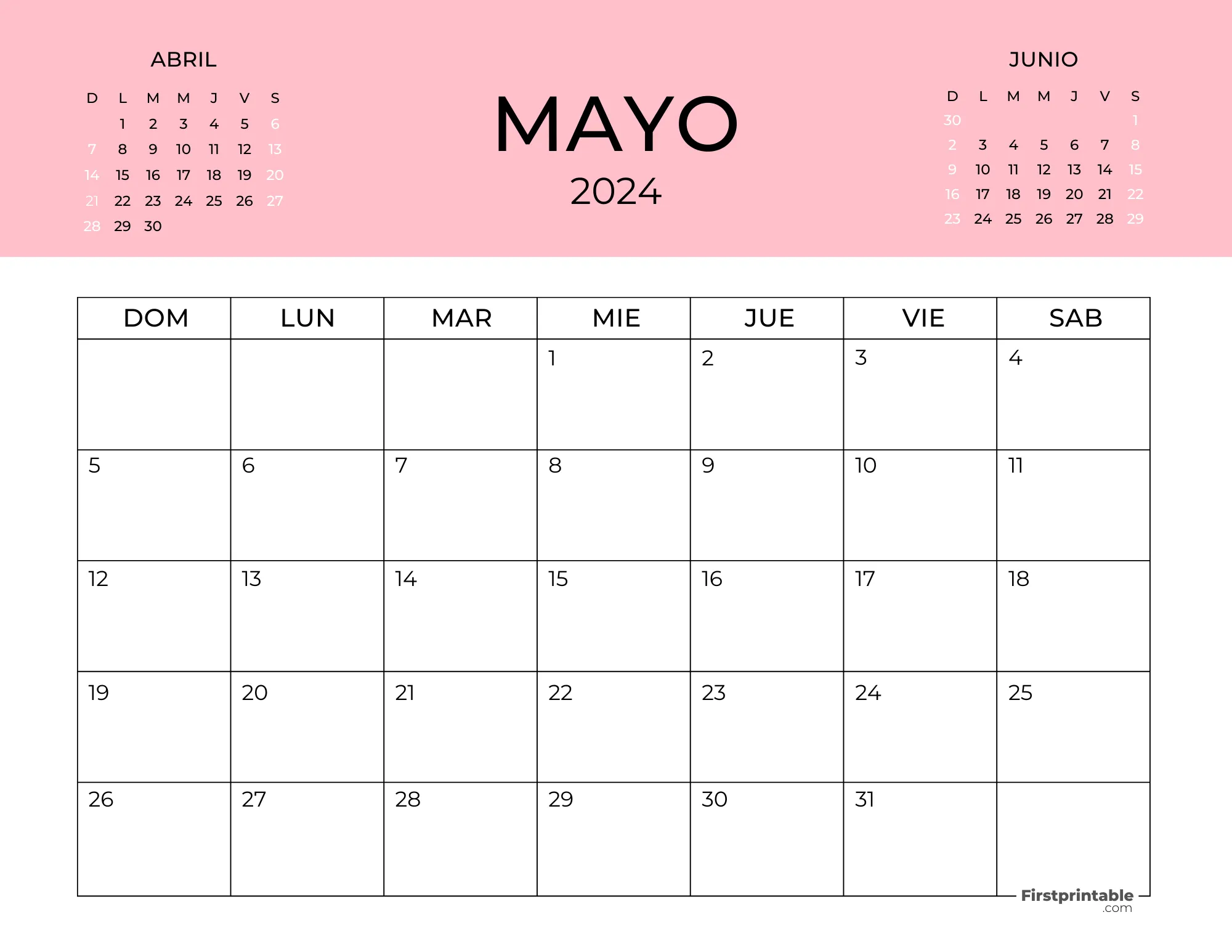 Spanish Printable May Calendar 2024 Template 48