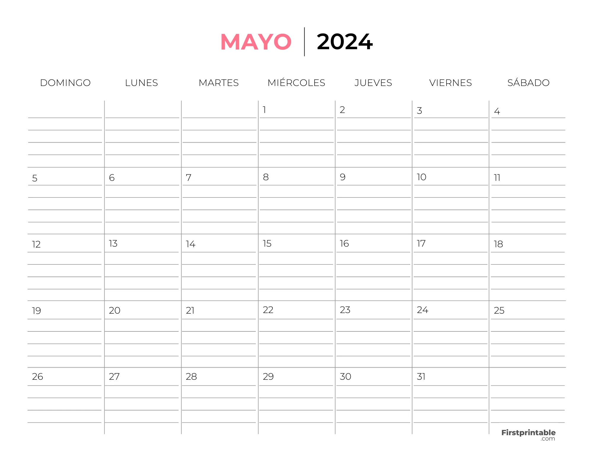 Spanish Printable May Calendar 2024 Template 49