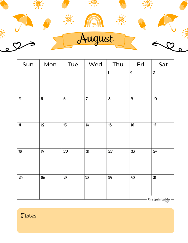 August Calendar 2024 Summer Template 01