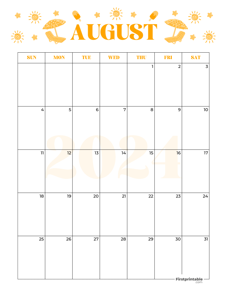 August Calendar 2024 Summer Template 04