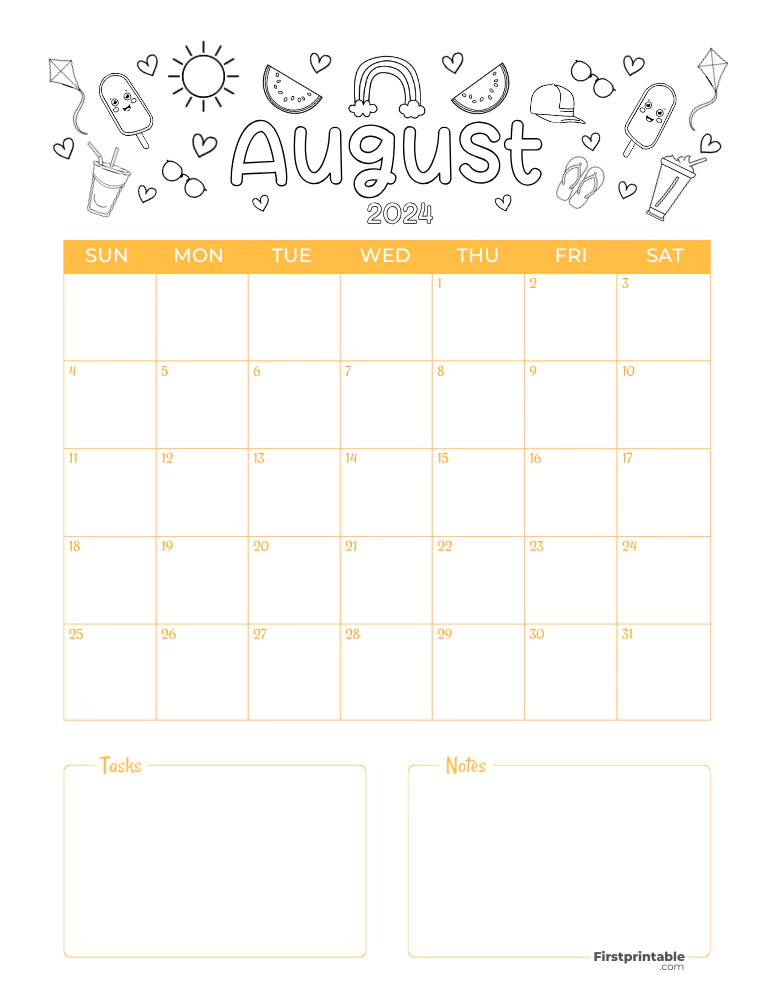 August Calendar 2024 Summer Template 07