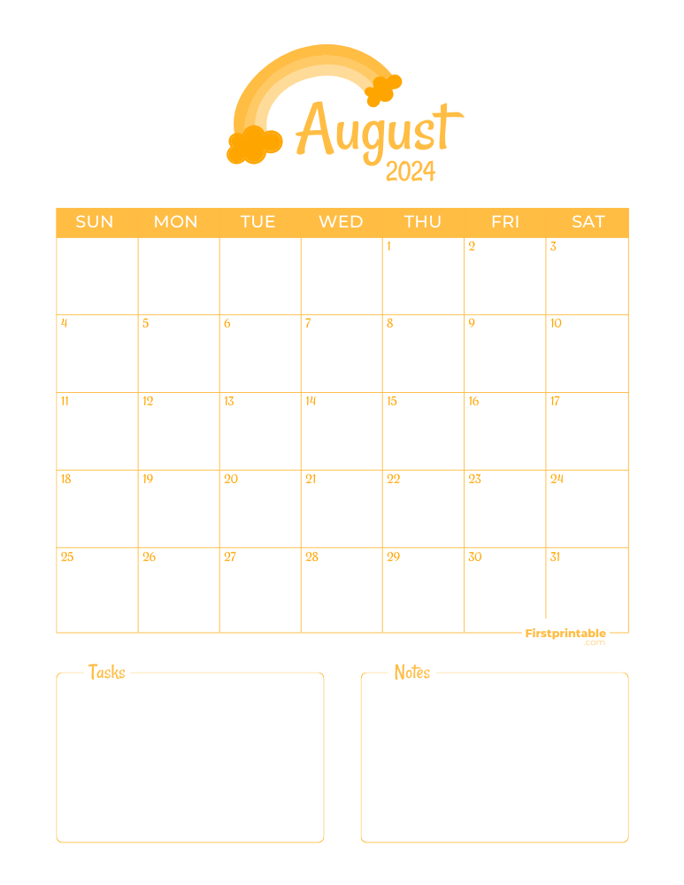 August Calendar 2024 Template 03