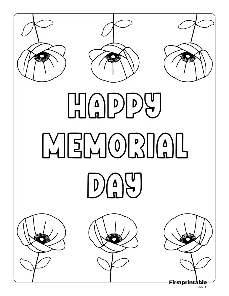 Coloring Page Memorial Day "Poppy Flowers"