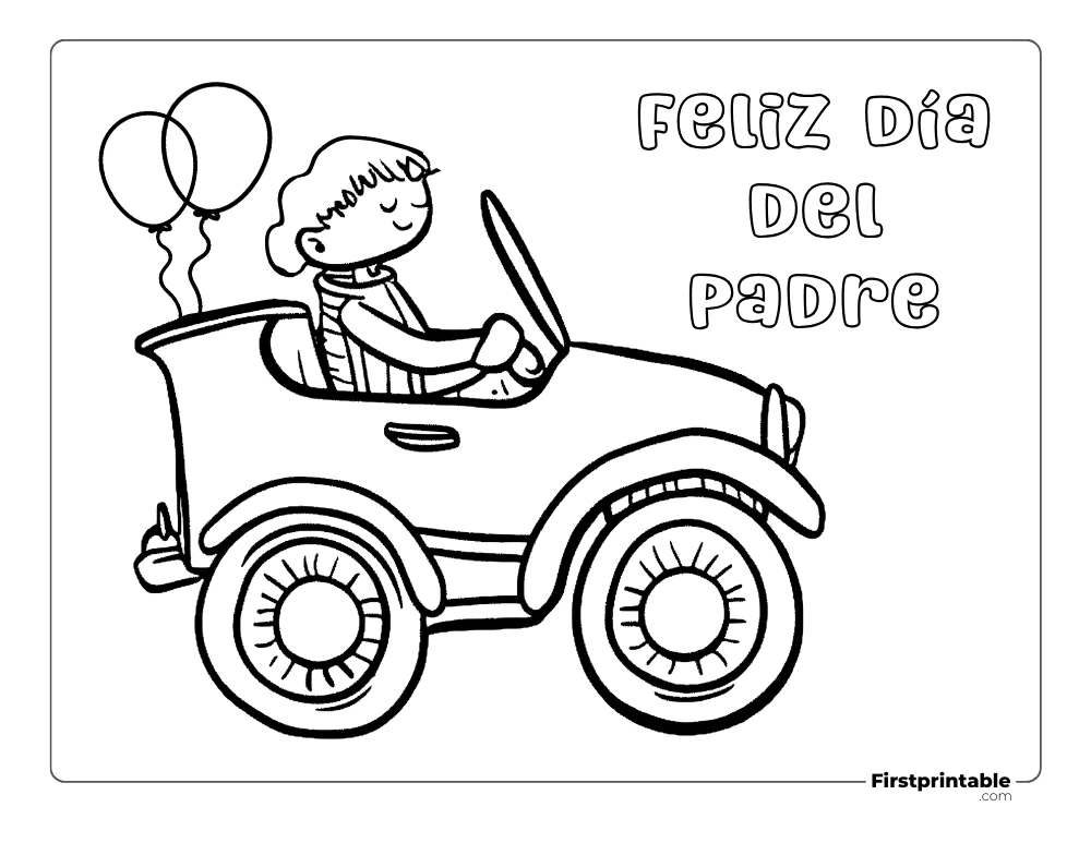 Dibujo de Coche con globos "Feliz Día del Padre" para colorear