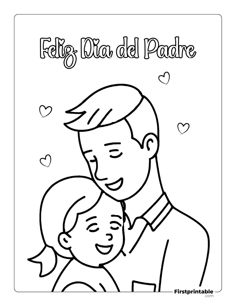 Feliz día del padre, papá e hija, página para colorear