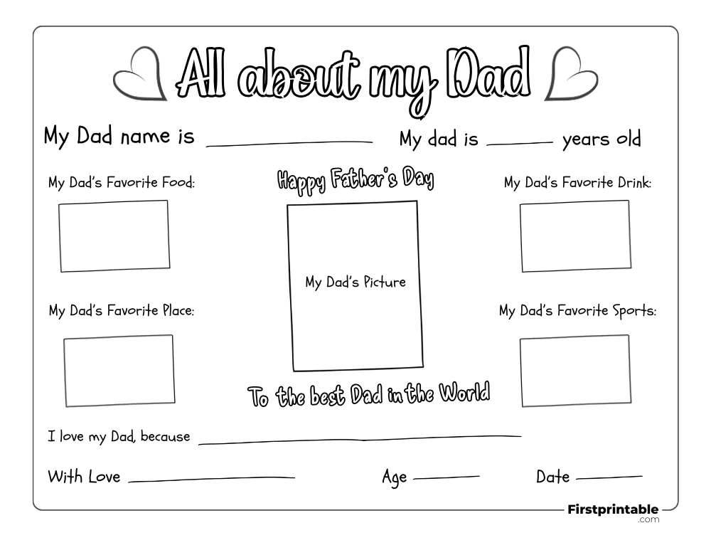 Printable "All about my dad" Certificate page