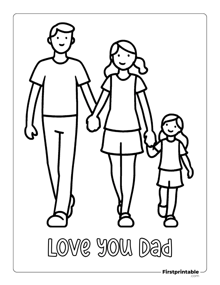 "Love you dad" with family Coloring Page