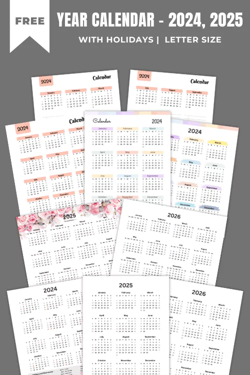 Free Printable Year Calendar 2024, 2025, 2026 With Holidays