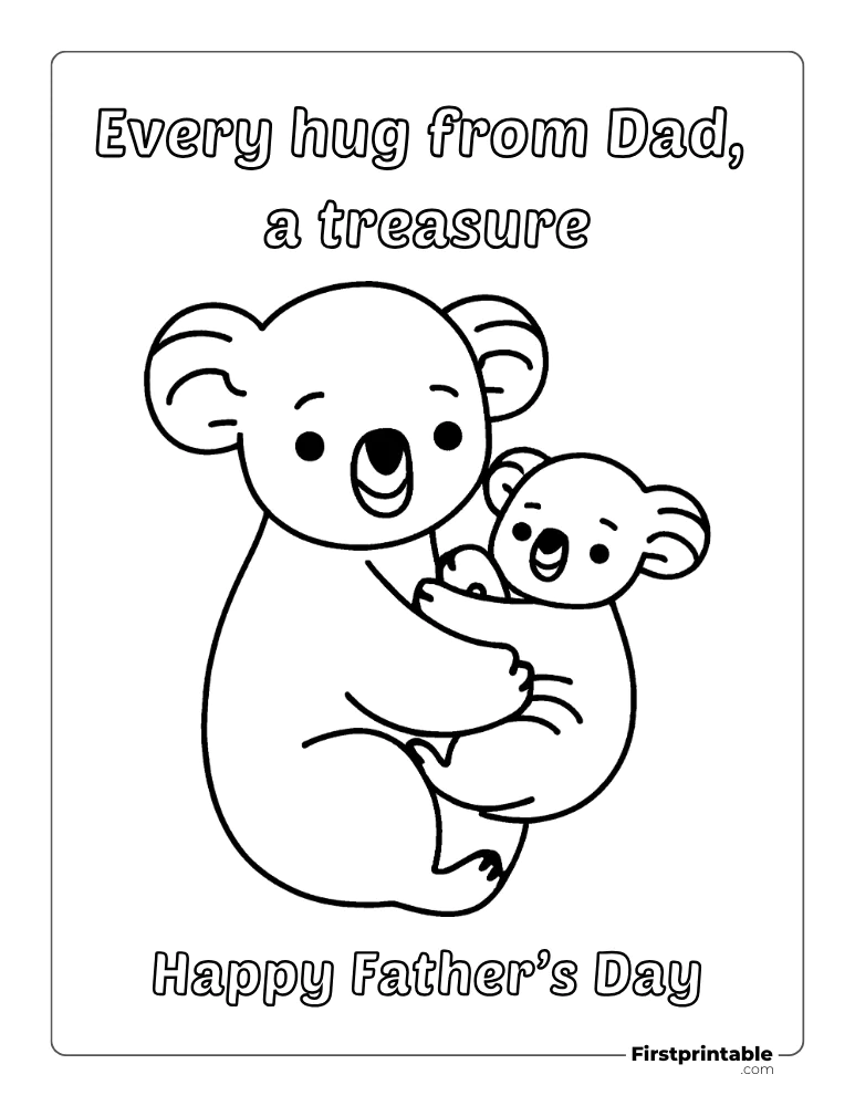 "Happy Father's Day" Koala with baby coloring page