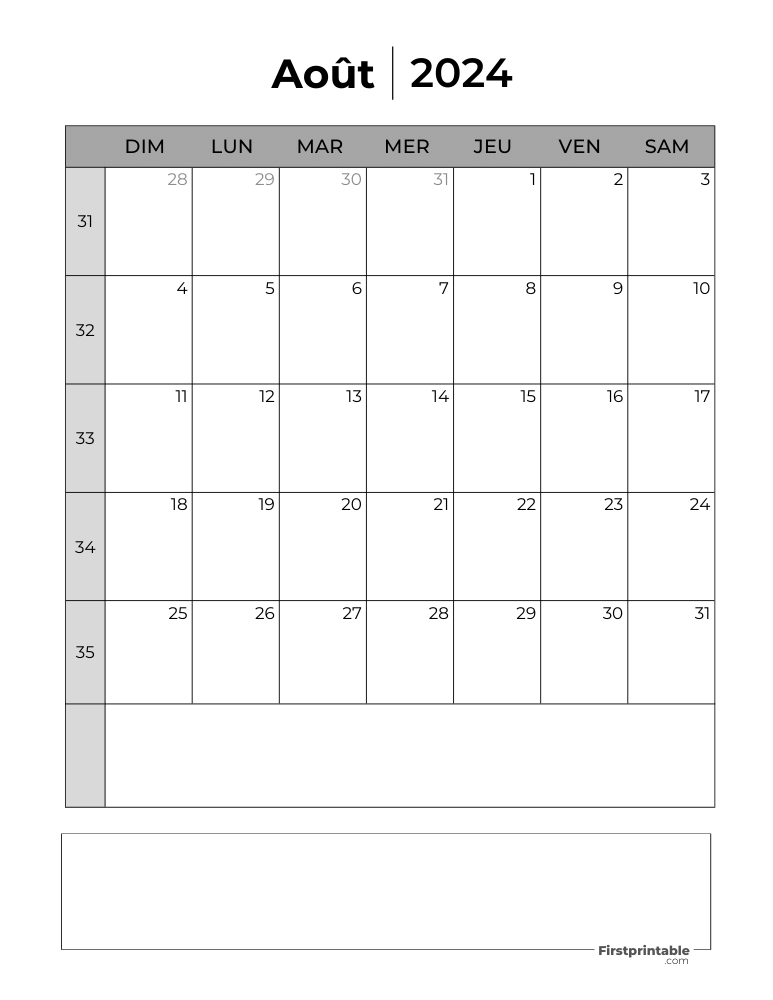 French Printable August Calendar 2024 Template 39