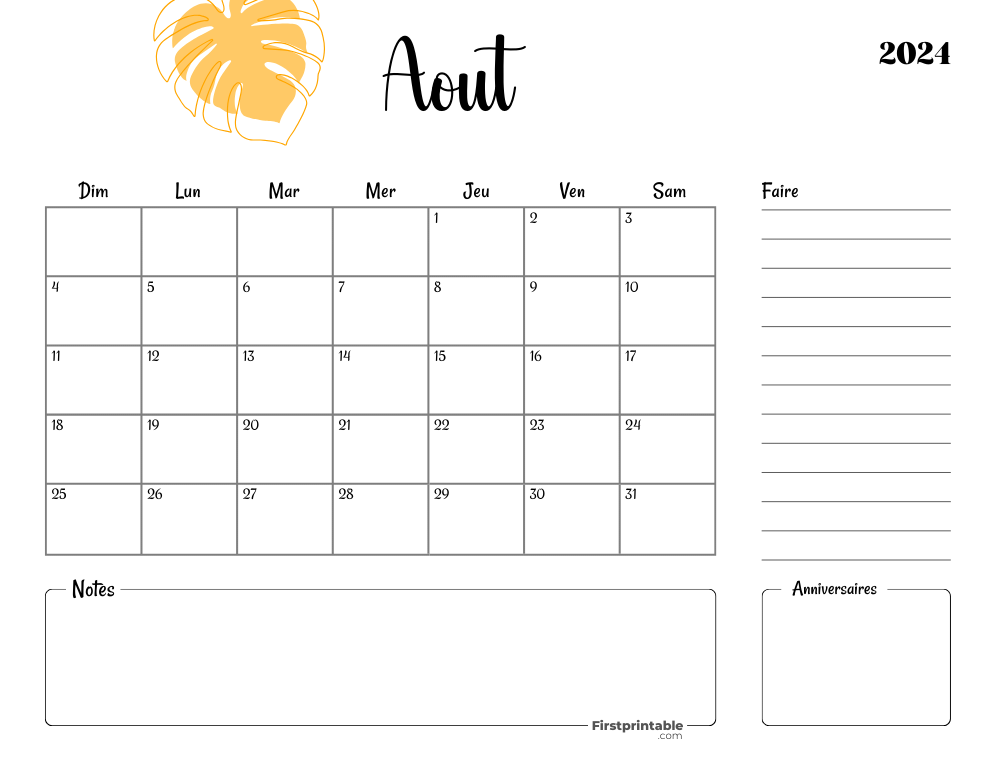 French Printable August Calendar 2024 Template 40