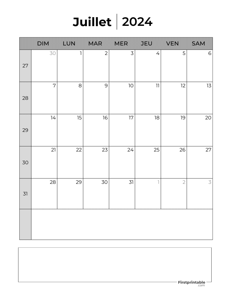 French Printable July Calendar 2024 Template 39