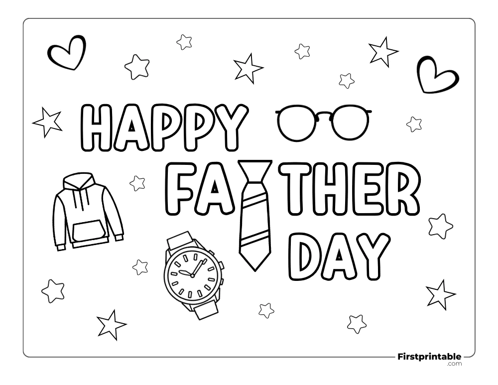 "Happy Father's Day" Dad accessories coloring sheet