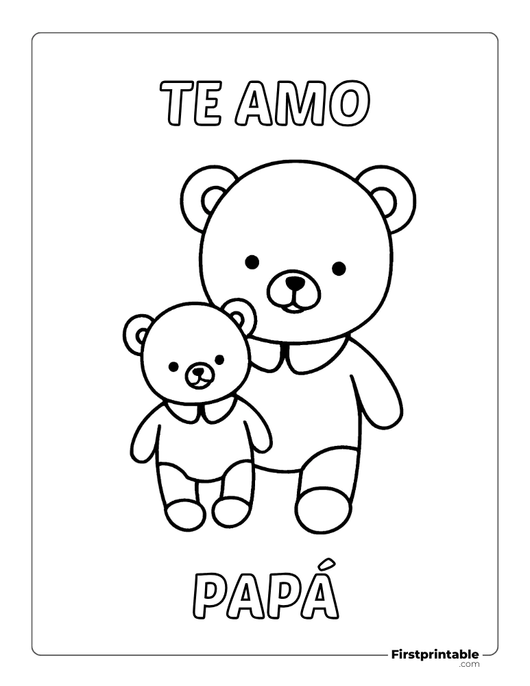 Colorear "Te amo papá" Teddy y bebé