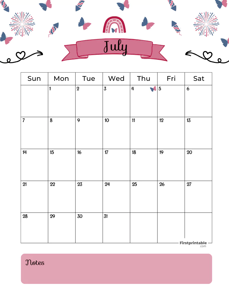 July Calendar 2024 Independence Day Template 01