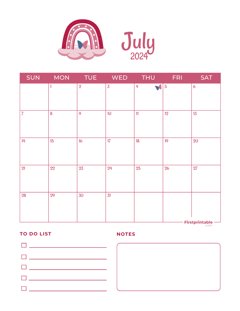 July Calendar 2024 Independence Day Template 02