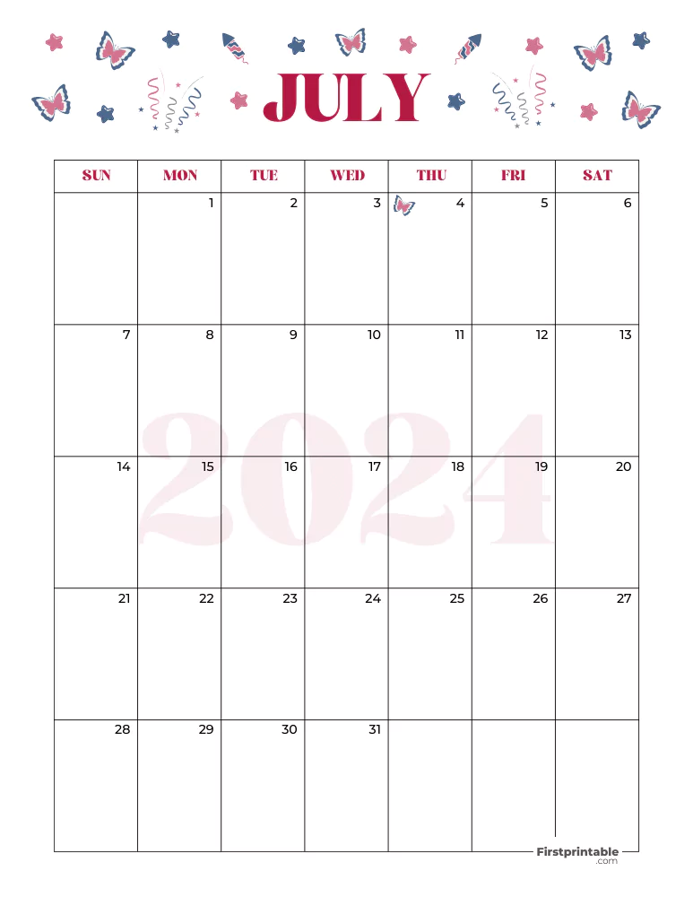 July Calendar 2024 Independence Day Template 04
