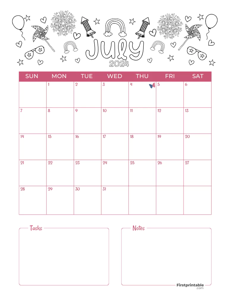 July Calendar 2024 Independence Day Template 07