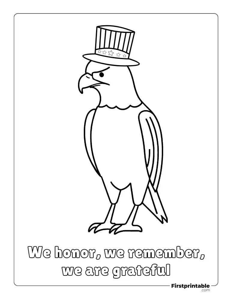 Memorial Day Coloring Page "Bald Eagle with Hat"