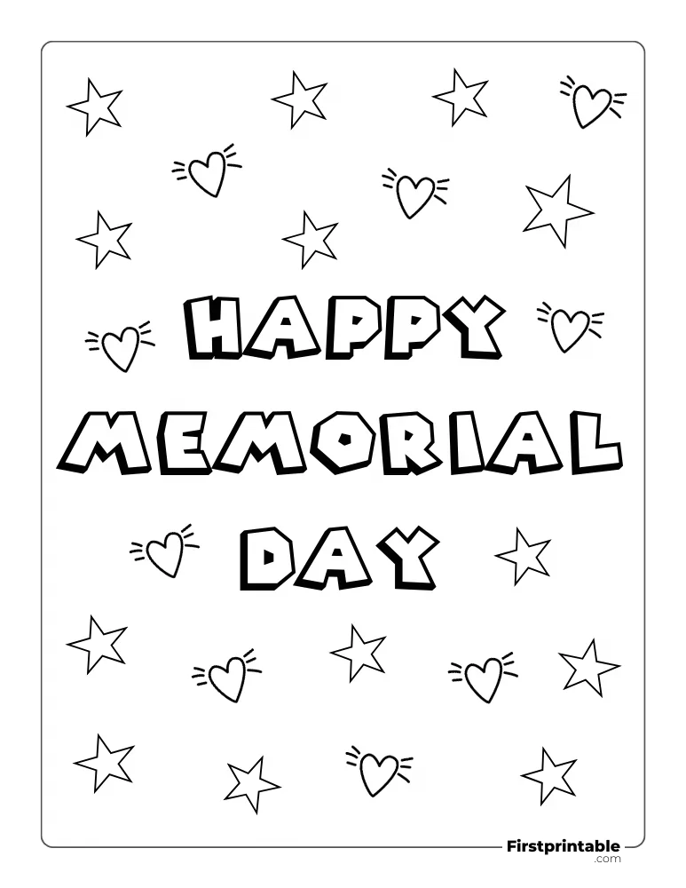 Memorial Day Coloring Page "Stars and Hearts"