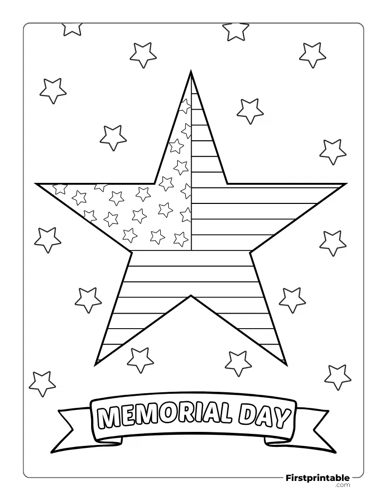 "Memorial Day" Coloring Page Stars