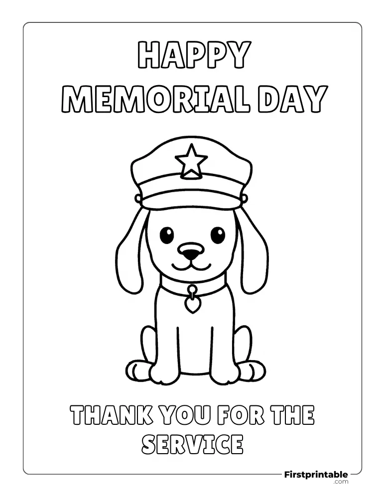 Memorial Day Coloring Sheet "Cute Dog with Hat"