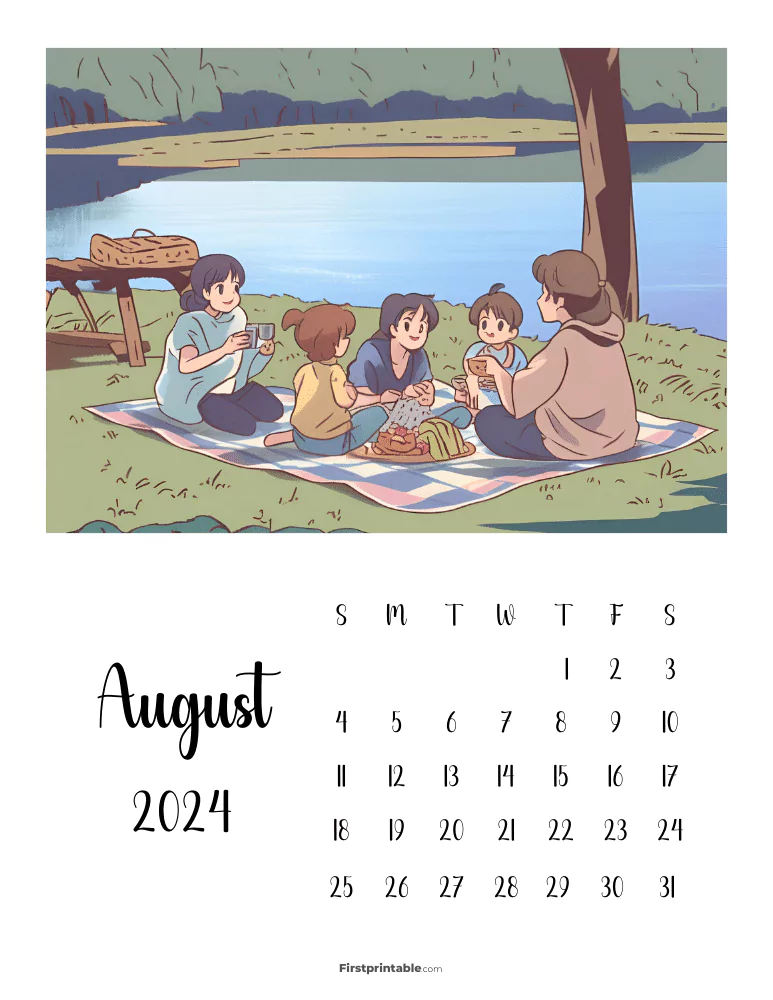 Printable August Anime Calendar 2024 Template 19