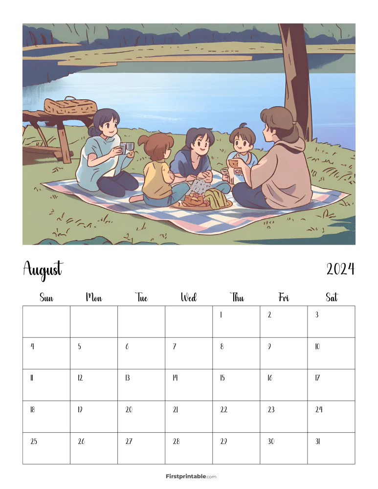 Printable August Anime Calendar 2024 Template 20