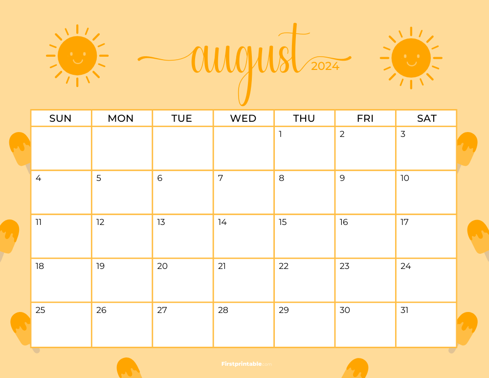Printable August Calendar 2024 Summer Template 32